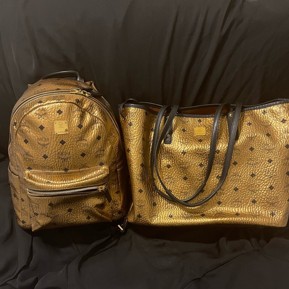 MCM Metallic Visetos Small Stark Backpack only